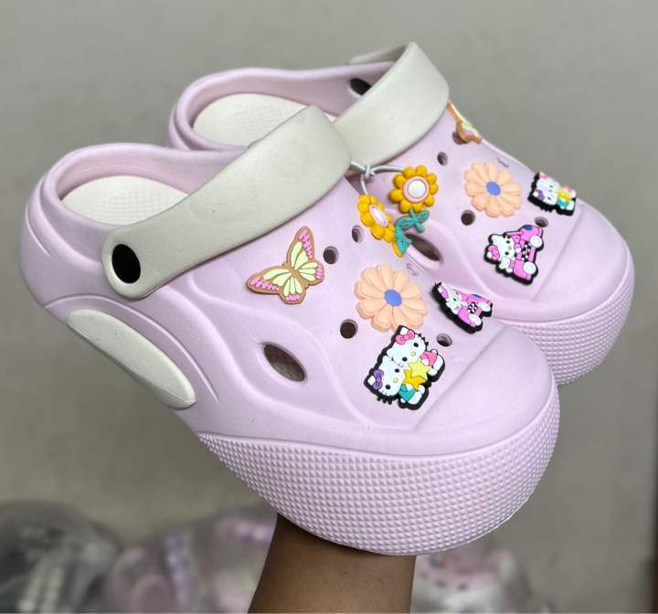 New Premium EVA Rubber High Heel Crocs With Cute Charms Ultra Comfortable & Durable Cushioned For Girls & Ladies
