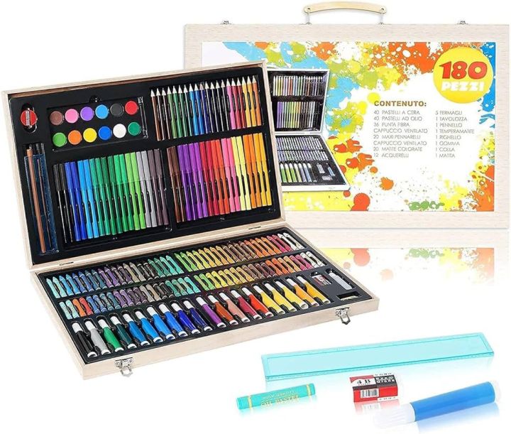 180 pcs Professional Color Pencil Child Drawing Set,Painting Set Colored Pencils for Children Art Supplies for Kids,Art Set for Drawing Painting & More with Porng set 180 Pcs.