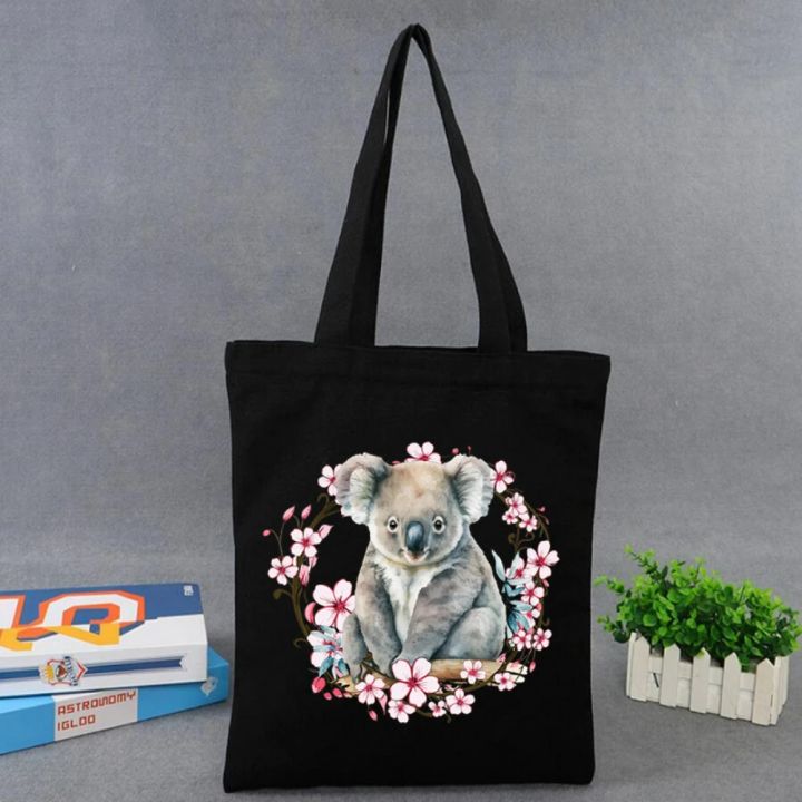1pc%20Stylish%20Ailurus%20Fulgens%20Sakura%20Koala%20Print%20Black%20Tote%20Bag%20Eco%20Friendly%20Spacious%20Bag%20School%20Travel%20Yoga%20Bag%20Daily%20Use%20-%20Image%203