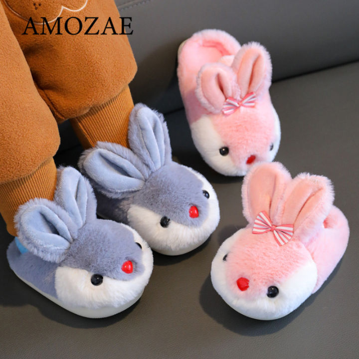 Cute Rabbit Shoes Children Winter Slippers Warm Plush Soft Sole Girls ...