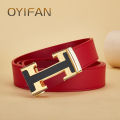H Shape Alloy Automatic Buckle Red Belt, High-end Business, Suitable for Business and Casual Wear Universal Cow Leather Belt. 