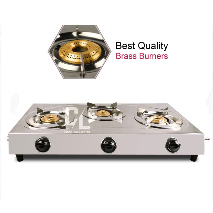 3 Burner Gas Stove Stainless Steel Body with SS pan Support