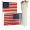50pc USA Stick Flag, American US 14x21cm HandHeld Mini Flag ensign 30cm Pole United States Hand Held Stick Flags banner In Stock. 
