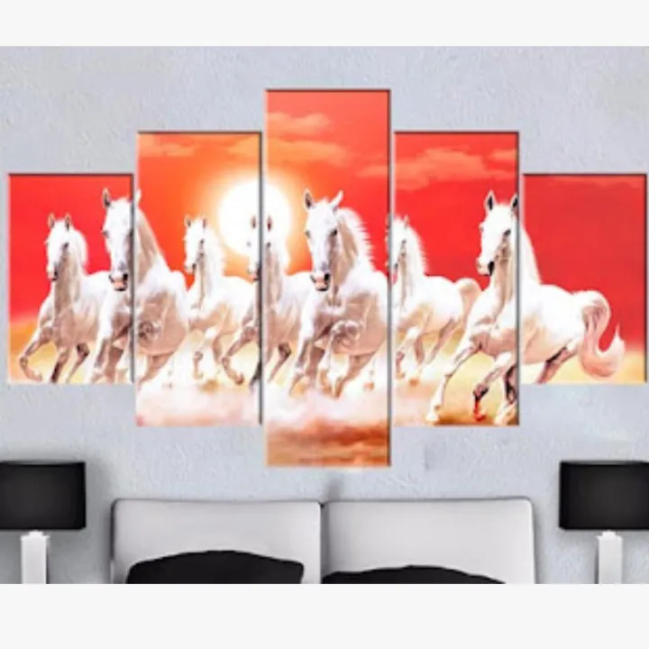 5%20Piece%20Panel%207%20Horse%20Wall%20Hang%20Decoration%20Canvas%20Art%20%20With%20Frame%20-%20Image%203