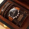 5PCS Set Fashion Mens Sports Watches Man Business Quartz Wristwatch Luxury Leather Bracelet Men Casual Clock Watch. 