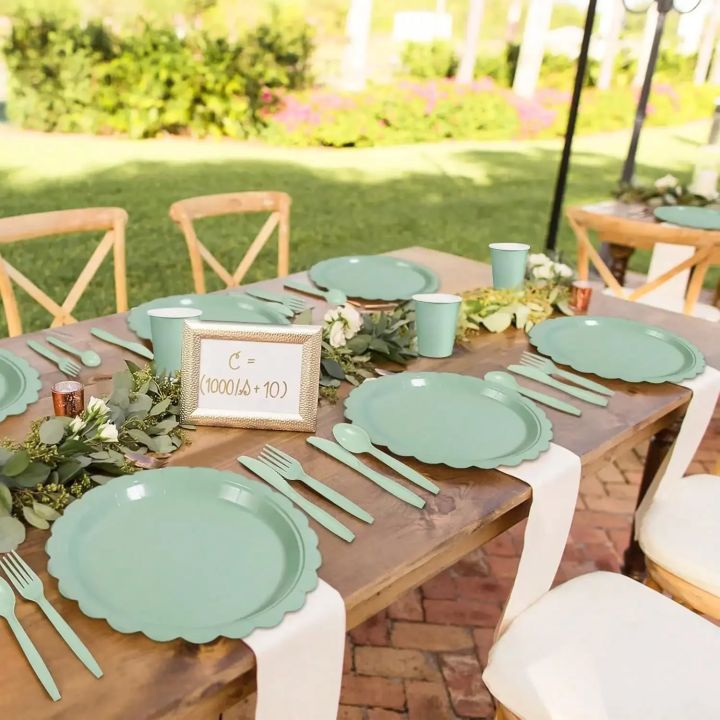 96%20Pcs%20Sage%20Green%20Party%20Cutlery%20Set%20Disposable%20Paper%20Plates%20and%20Cups,%20Suitable%20for%20Weddings,%20Birthdays,%20Valentine's%20Day%20Supplies%20-%20Image%204