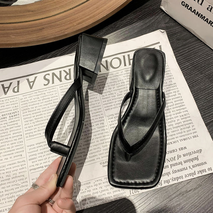Flip-flops%20Women's%20Outer%20Wear%202025%20New%20Summer%20Seaside%20Square%20Head%20Middle%20Heel%20Beach%20with%20Skirt%20Pinch%20Foot%20Cool%20Slippers%20-%20Image%202