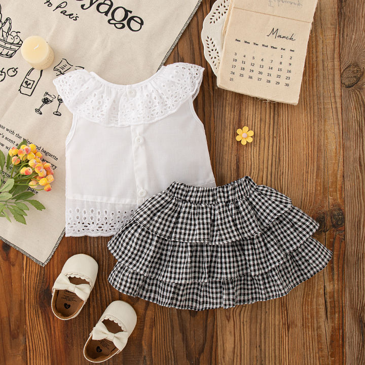 2pc/Set%20Girls'%20Suit%20Summer%20Bow%20And%20Plaid%20Lace%20Trim%20Short%20Sleeve%20Casual%20Toddler%20Girl%20Clothes%20Cute%20Simple%20Children%20Clothes%20-%20Image%205