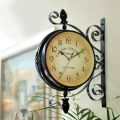 Rotating Dual faced Station Clock Round Wall Hanging Double Sided Garden Clock. 