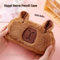 Cute Cartoon Capybara Large Capacity Plush Pencil Case, Makeup Brush Storage Bag, Office Stationery Organizer Pouch. 