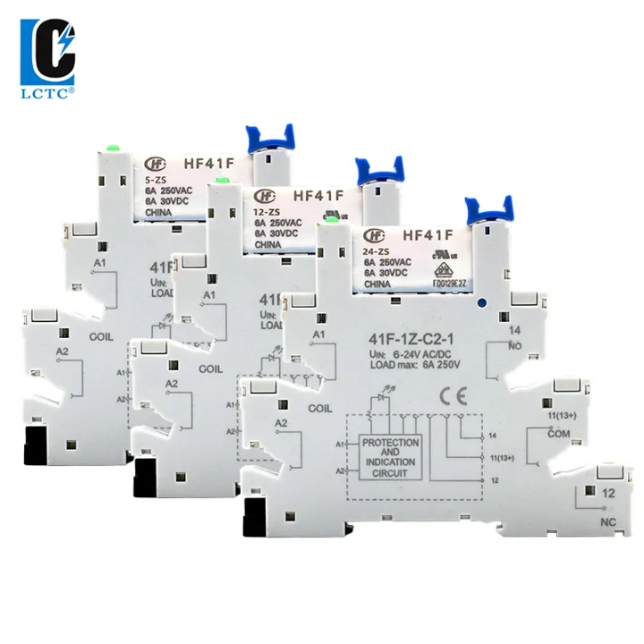1PCS%20Relay%205V%2012V%2024V%20DIN%20Rail%20Slim%20Relay%20Module%20HF41F%206A%20250VAC%2030VDC%20Industrial%20Interface%20Relay%20With%20LED%2041F-5/12/24-ZS%20-%20Image%206