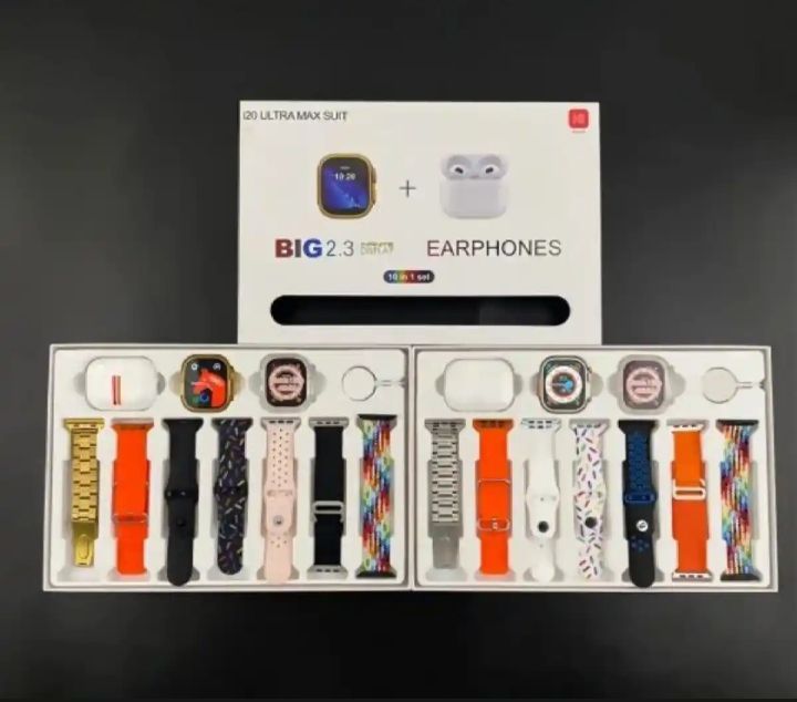 I20 Ultra Max Suit 10 IN 1 Set I30 Pro Max Suit Smart Watch 7+4 I20 Ultra Max Suit Smartwatch with Earphones | Charging Multi-sport Waterproof Men Women Smart Watch