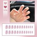 Naiis 24 PCs fake nails with giue short/iong fake nails RT LCE Camellia transparent powder Pearl nail. 