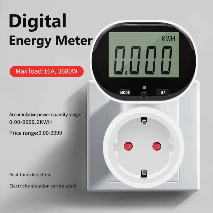 EU Plug Digital Power Meter Energy Meter Wattmeter 45°Rotating Watt ...