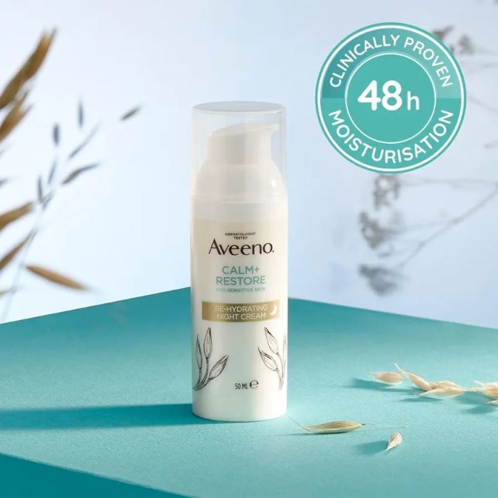 Aveeno%20Face%20CALM+RESTORE%20Re-Hydrating%20Night%20Cream,%20Intensely%20Nourishes,%20With%20Shea%20Butter%20&%20Prebiotic%20Oat,%20For%20Sensitive%20Skin,%20Fragrance%20Free%2050ml%0A(UK)%20-%20Image%206