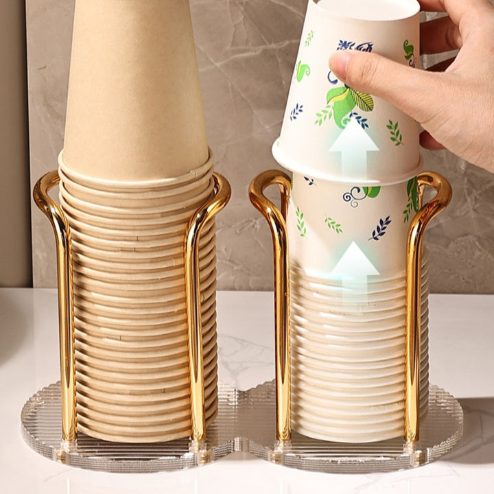 Luxury Disposable Cup Storage Holder Water Tea Cups Dispenser Rack Shelf with Longer Stick Mug Display Stand Home Organizer