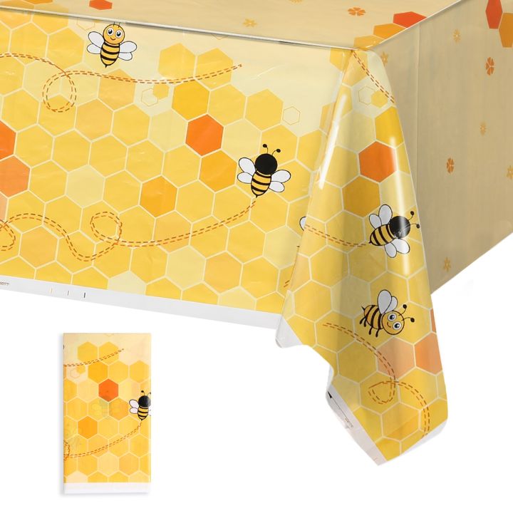 Bee Hive Theme PE Tablecloth Happy Birthday Party Decor Kids Wedding Baby Shower Party Supplies Kitchen Dining Table Cover