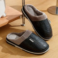 Pu Leather Big Sizes Men slippers Indoor Fur Flat Men's Winter Home Slipper Cotton Bedroom House Shoes. 