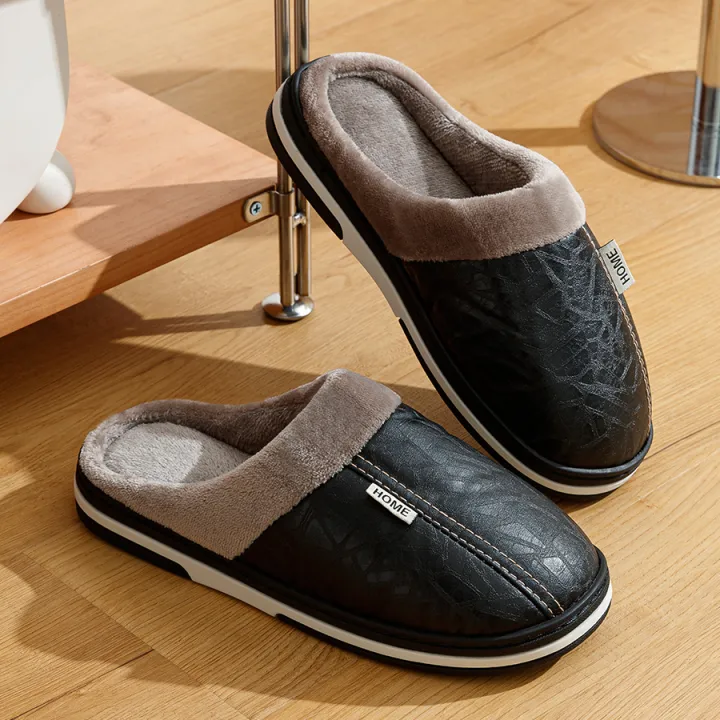 Pu%20Leather%20Big%20Sizes%20Men%20slippers%20Indoor%20Fur%20Flat%20Men's%20Winter%20Home%20Slipper%20Cotton%20Bedroom%20House%20Shoes%20-%20Image%204