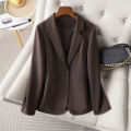 Brown Blazer for Women Spring and Autumn Workplace Style Versatile Casual, Long-Sleeved Small Suit Jacket. 
