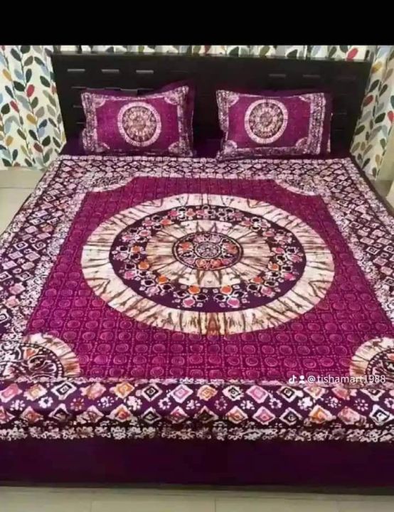 Cozy and Comfortable Twill Panel Cotton Double Size Bed Sheet (7.5×8.5) Feet for King Size Beds - Matching Pillow Covers - Ultimate Bedding Comfort