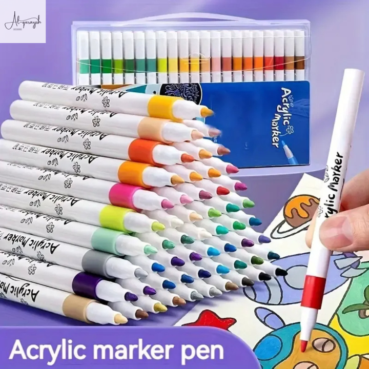 Alquraysh Premium Quality With Plastic Box Packing,  Acrylic Markers box, Acrylic Marker a Set of 12/24 Good Quality, Acrylic Colours , Acrylic Paint set, Acrylic Markers.