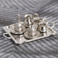 10Pcs/Set Dollhouse Miniature Silver Metal Tea Coffee Tray Tableware Set For Dollhouse Decoration.