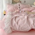 3 Piece Sheet Set pink plaid duvet cover Set , comfortable Bedding Set Bedspread for All Season.