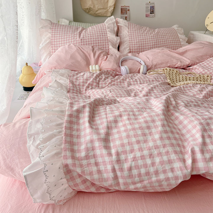 3%20Piece%20Sheet%20Set%20%20pink%20plaid%20duvet%20cover%20Set%20%EF%BC%8C%20comfortable%20Bedding%20Set%20Bedspread%20for%20All%20Season%20-%20Image%204