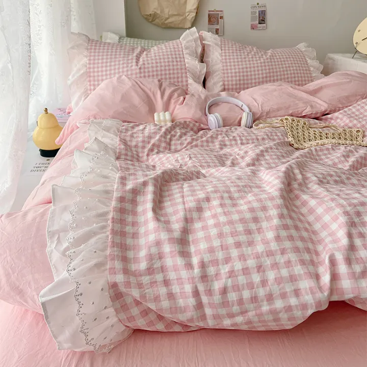 3%20Piece%20Sheet%20Set%20%20pink%20plaid%20duvet%20cover%20Set%20%EF%BC%8C%20comfortable%20Bedding%20Set%20Bedspread%20for%20All%20Season%20-%20Image%204