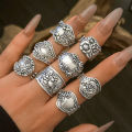 Ingemark 8Pcs Vintage Silver Color Adjustable Open Rings for Women Goth Carved Flower Metal Rings Engagement Wed Jewelry . 