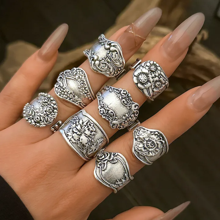 Ingemark%208Pcs%20Vintage%20Silver%20Color%20Adjustable%20Open%20Rings%20for%20Women%20Goth%20Carved%20Flower%20Metal%20Rings%20Engagement%20Wed%20Jewelry%20%20-%20Image%202