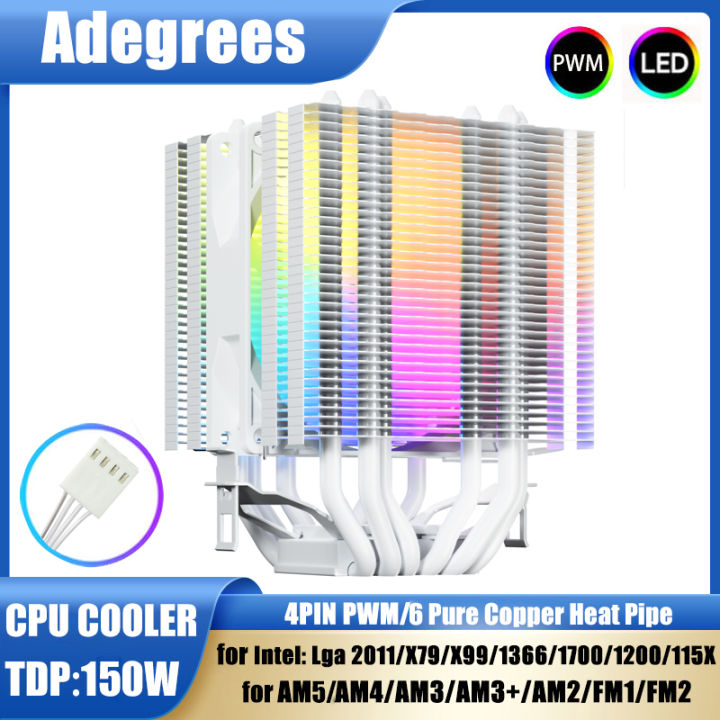 90MM CPU Air Cooler Radiator Fan 6 Heatpipe RGB PWM 4PIN Quiet For Inte ...