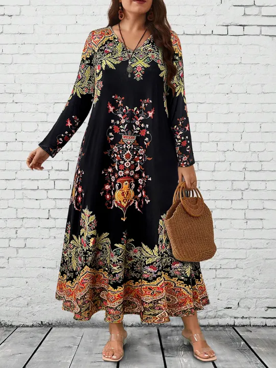 Plus%20Size%20Women's%20Boho%20Floral%20Maxi%20Dress,%20Long%20-%20Sleeve%20V%20-%20Neck,%20Ethnic%20Print,%20Casual%20&%20Festival%20Wear%20-%20Image%206