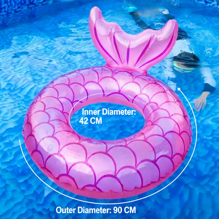 Adult Inflatable Mermaid Tail Swim Ring – Transparent Blue Krystal Clear Pool Float, Durable Summer Swim Gear for Adults & Kids