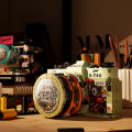 Retro building block camera model, nostalgic telephone, creative assembly toy, desktop ornament, . 