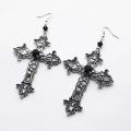 Punk Dazzle Goth detail Crucifix Black Zircon Jewelry Earrings Silver jewelry stylish gorgeous women's classic gift. 