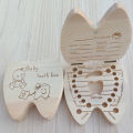 Baby Tooth Box English/ Spanish Wooden Boys Girls Deciduous Teeth Storage Case Baby Teeth Collect Souvenirs Gift Keepsakes. 