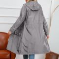 Women's Chic Hooded Long Sleeved Solid Color Trench Coat With Striped And Straight Tube Jacket Elegant British Style Windbreake.