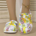New Women's Slip-On Sandals Fashionable Artistic Chrysanthemum Print Comfortable and Durable Wedge Heel with Wear-Resistant Desi. 