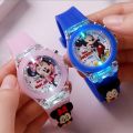 Disney Mickey Children Watches Girls Color Light Source Silicone Princess Elsa Kids Watch Boys Gift Clock Wrist. 