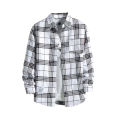 2024 New Fashion Loose Mens Plaid Shirt Fresh College Style Design Blouses And Tops Long Sleeve Casual  Checked Clothes. 