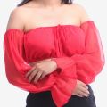 Red Off Shoulder Full Sleeve Tube Top For Women. 