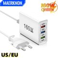 Total 160W USB Fast Charging Phone Charger Type C Multi Ports QC 3.0 Travel Charger for iPhone 15 Xiaomi 14 Huawei Wall Adapter.