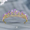 Purple Rose Rhinestone Crown  Crystal Wedding Bridal Tiara Crown Rhinestone Headbands Hair Hairband. 
