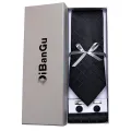 Solid Black Plaid Men's 8cm Polyester Neck Tie Handkerchief Cufflinks Set with Gift Box Tie Clip Birthday Anniversary Gift. 