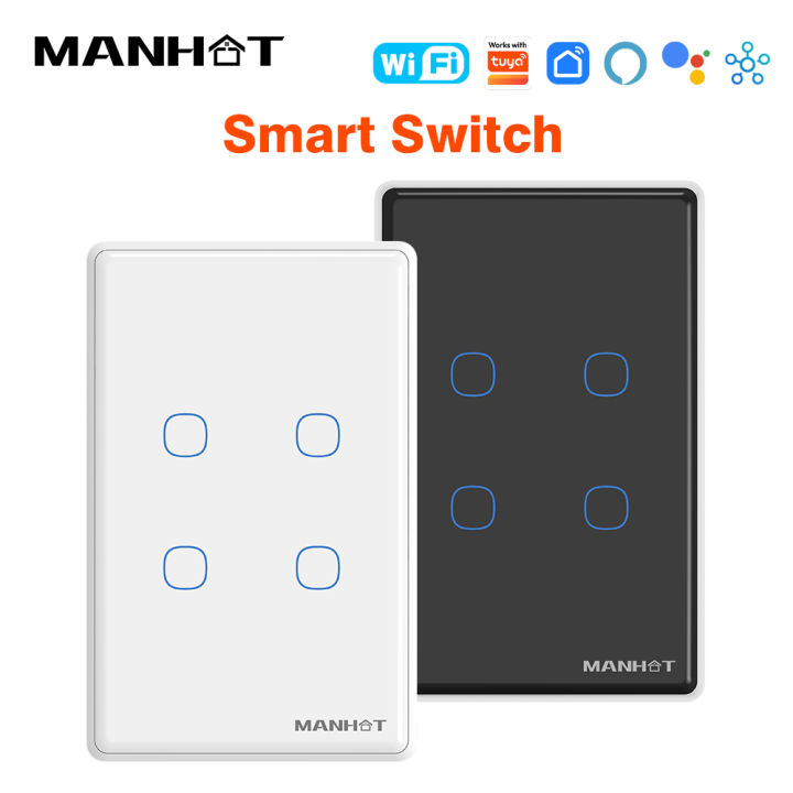 Manhot Tuya WiFi US Smart Light Switch Neutral Wire/No Neutral Wire Required Wall Touch Switch Compatible For Alexa  Home lightify