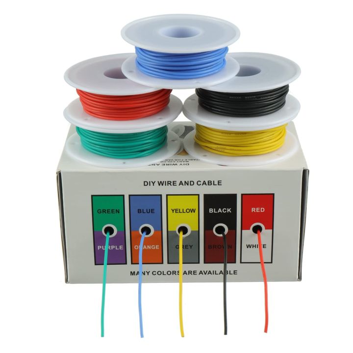 5 Rolls 16-30AWG Flexible PVC Coated Tinned Copper Stranded Wire Spool for Electronics Electrical Wire - 5 Color Options