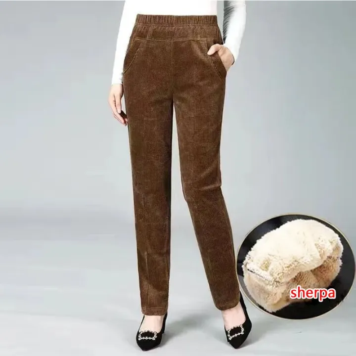 Thin%20&%20Plush%20Thick%20Casual%20Pants%20Fleece%20Pencil%20Pants%20Women's%20Corduroy%20Warm%20High%20Waist%20Pants%20Autumn%20Winter%20Leggings%20Pants%20Trousers%20-%20Image%202