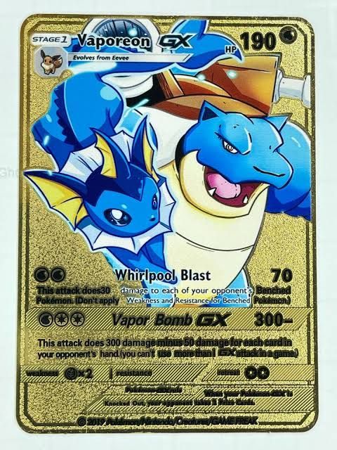 Vaporeon GX - Gold Foil Karta Pokemon Fan Art Card |
